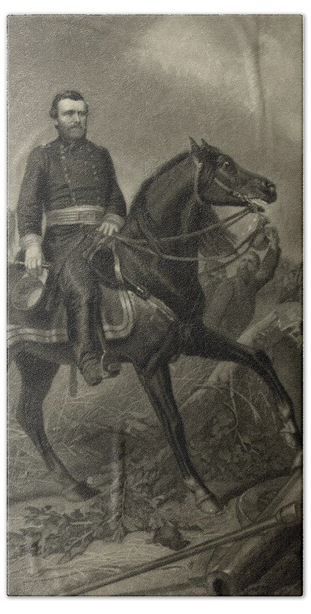 Civil War Hand Towel featuring the painting General Grant On Horseback by War Is Hell Store