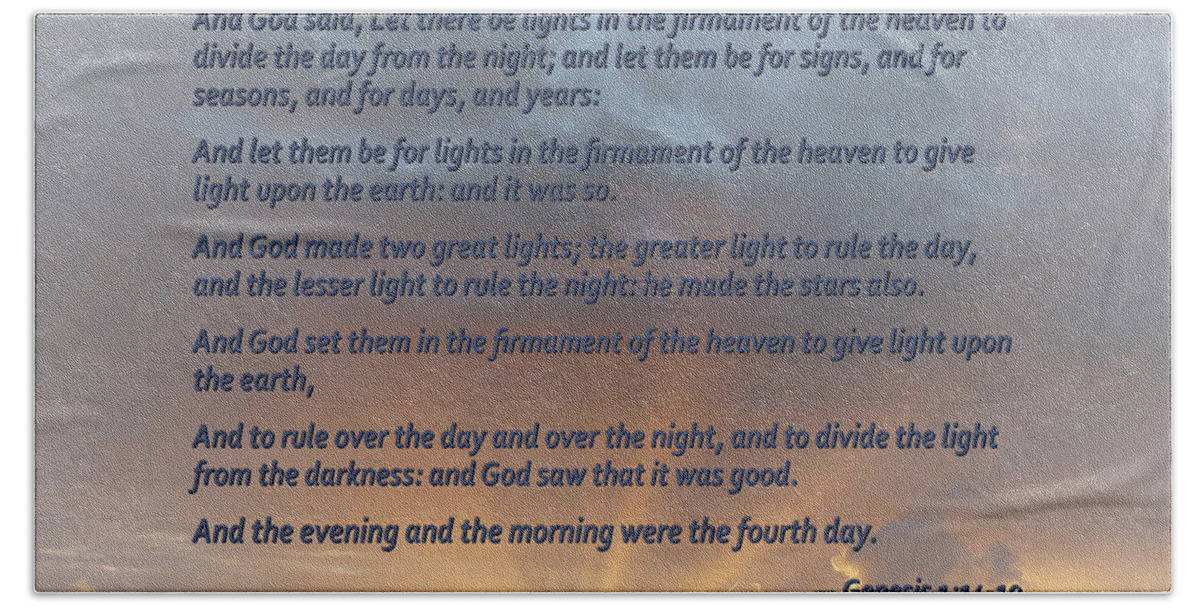 Religious Bath Towel featuring the photograph Genesis 1 14-19 ... Let there be lights in the firmament of the heaven by Susan Savad