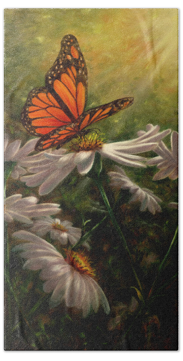 Monarch Butterfly Bath Towel featuring the painting Gentle Landing by Lynne Pittard