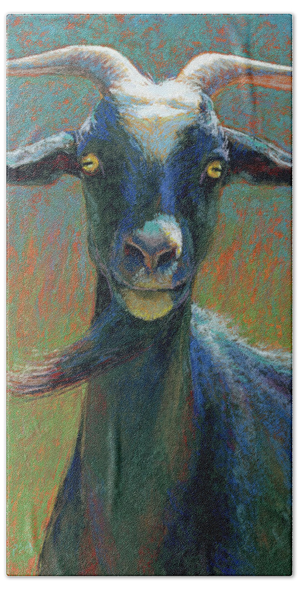 Goat Hand Towel featuring the pastel George by Rita Kirkman