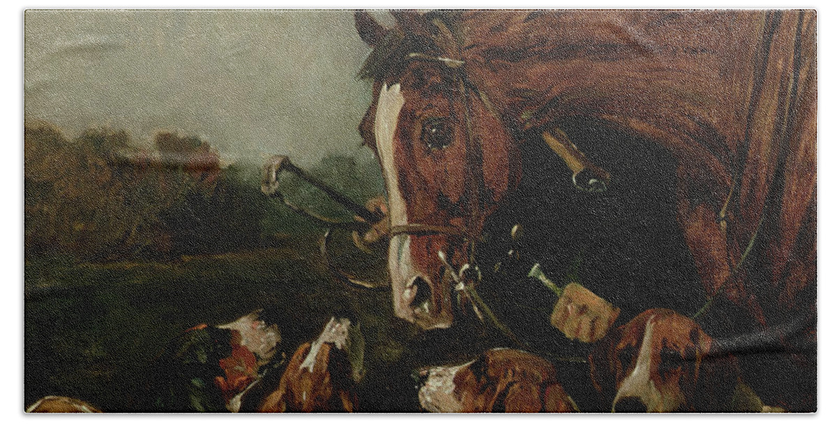 Hunt Bath Towel featuring the painting George Wateridge, Huntsman to the New Forest Buckhounds by John Emms