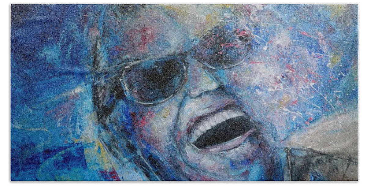 Ray Charles Hand Towel featuring the painting Georgia on my Mind by Dan Campbell
