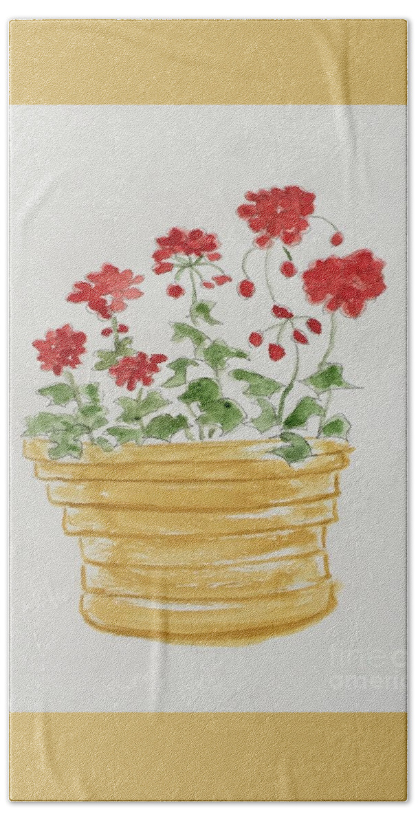 Original Art Work Bath Towel featuring the painting Poppies in a Pot by Theresa Honeycheck
