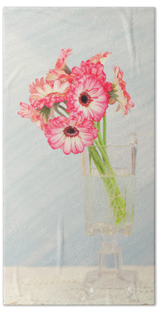 Daisies Hand Towel featuring the photograph Gerbera Daisies in Footed Vase by Susan Gary