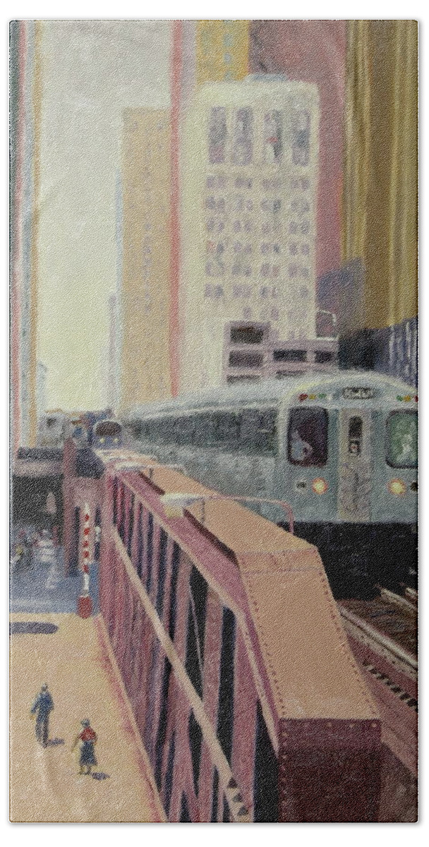 Chicago Hand Towel featuring the painting Getting Around Chi Town by J Loren Reedy