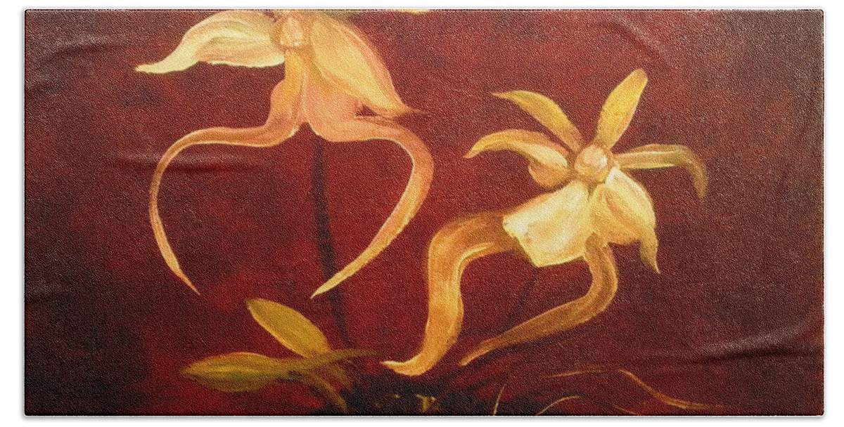 Ghost Bath Towel featuring the painting Ghost Orchids by Gina De Gorna