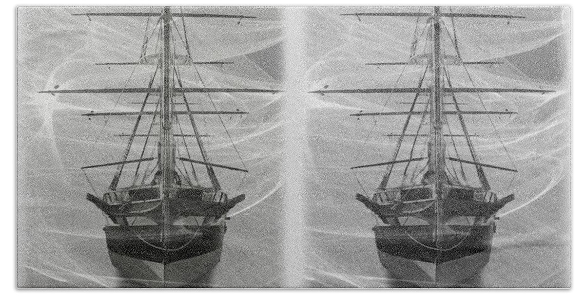 3d Hand Towel featuring the photograph Ghost Ship - Gently cross your eyes and focus on the middle image by Brian Wallace