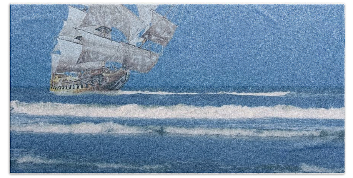 Ghost Hand Towel featuring the digital art Ghost Ship On The Treasure Coast by D Hackett