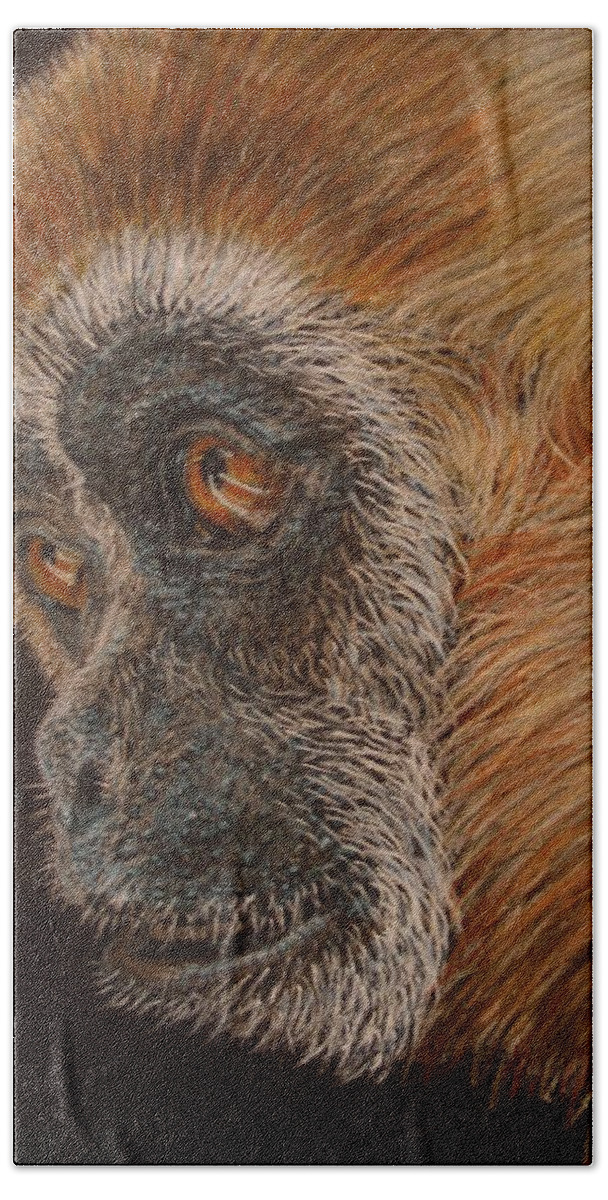 Animals Bath Towel featuring the drawing Gibbon by Karen Ilari