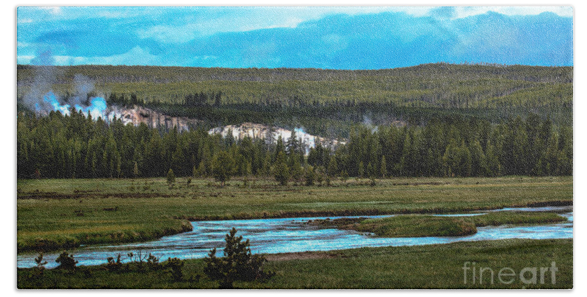 Stone Bath Towel featuring the photograph Gibbon River Valley by Robert Bales