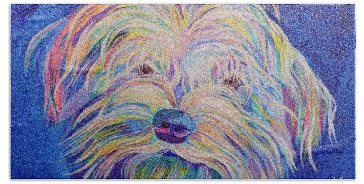 Maltese Bath Towel featuring the painting Giggy by Janice Westfall