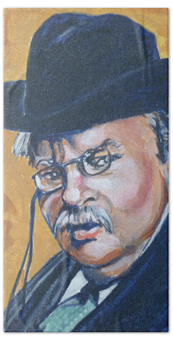 Gkc Bath Towel featuring the painting Gilbert Keith G.K. Chesterton by Bryan Bustard