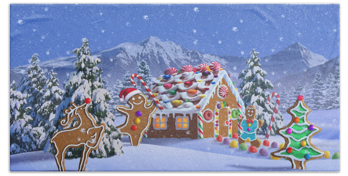 Christmas Hand Towel featuring the digital art Gingerbread House by Jerry LoFaro