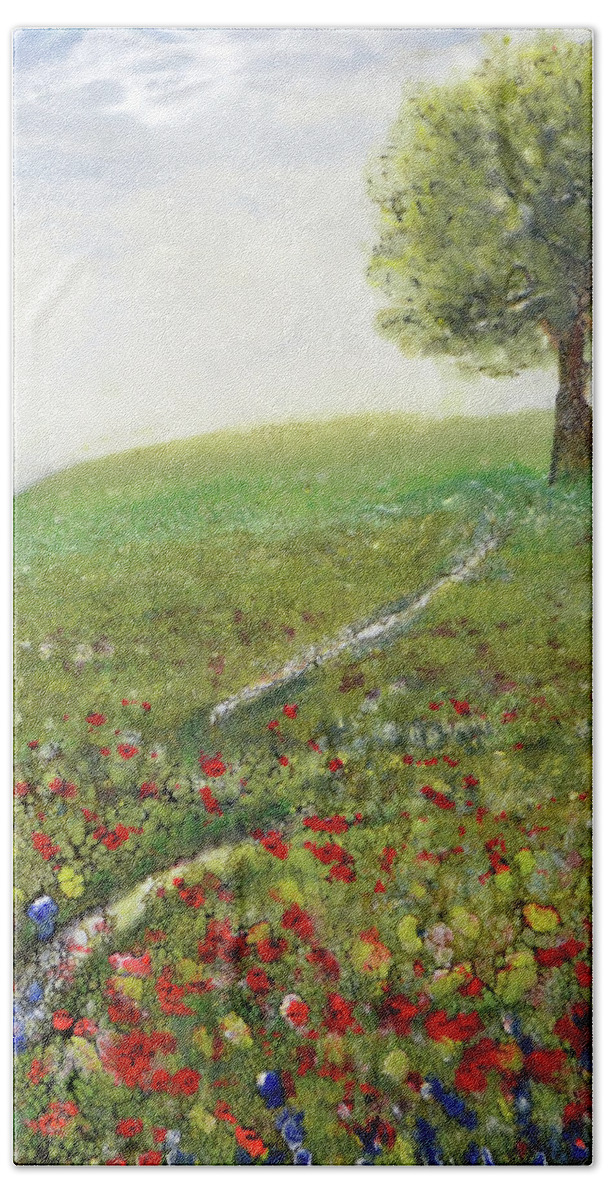 Encaustic Hand Towel featuring the painting Ginger's Meadow by Jennifer Creech