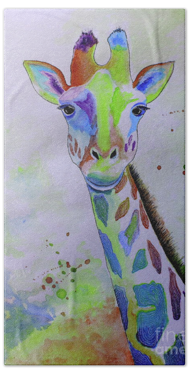 Giraffe Bath Towel featuring the painting Giraffe by Barbara Teller