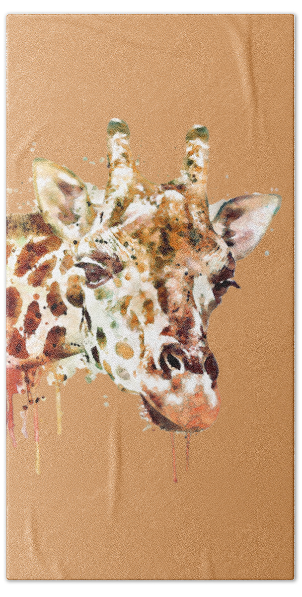 Giraffe Hand Towel featuring the painting Giraffe Head by Marian Voicu