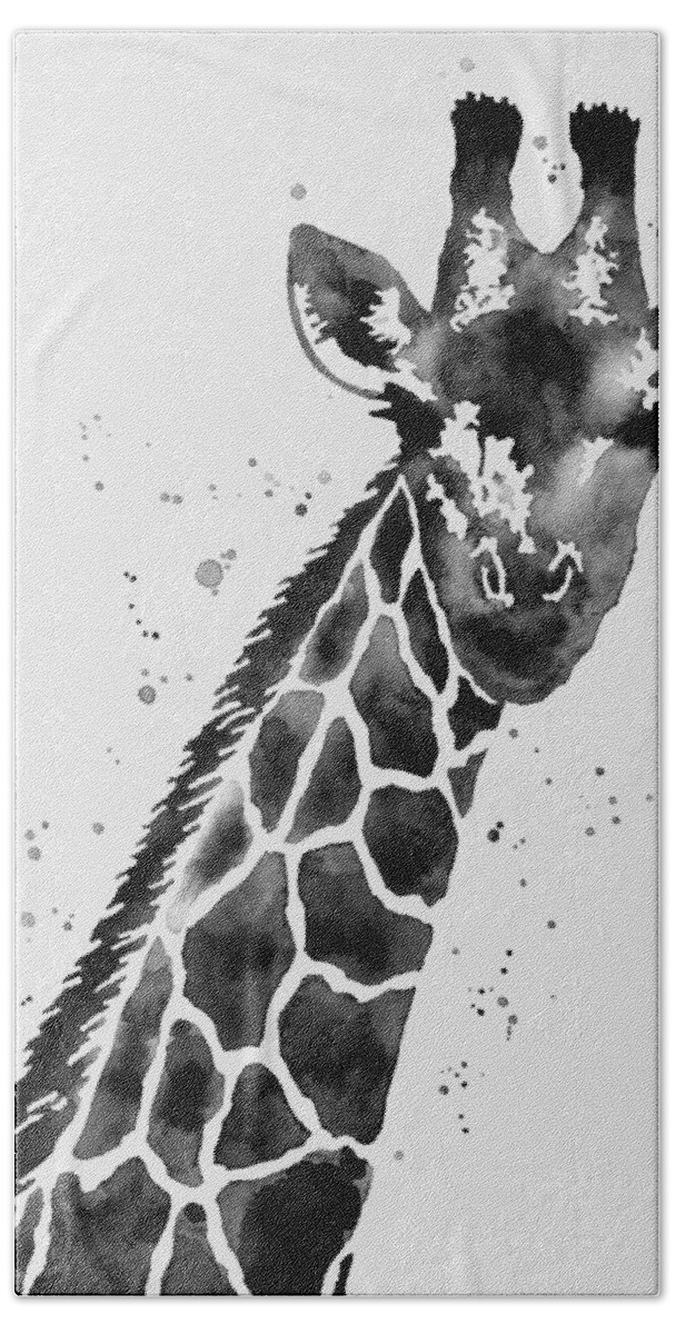 Giraffe Hand Towel featuring the painting Giraffe in Black and White by Hailey E Herrera