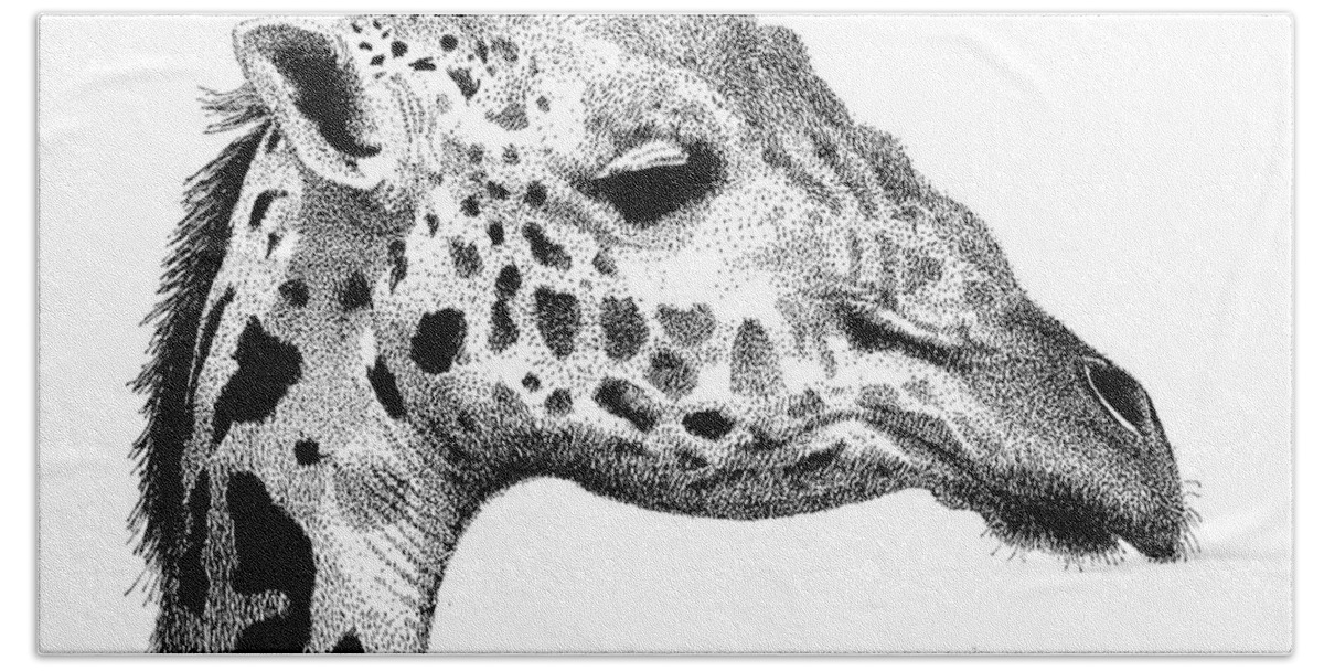 Giraffe Bath Sheet featuring the drawing Giraffe by Scott Woyak