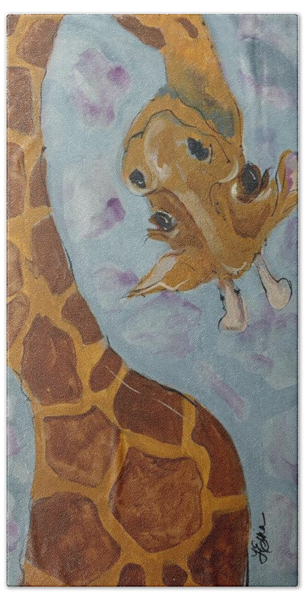 Giraffe Bath Towel featuring the painting Giraffe Tall by Terri Einer