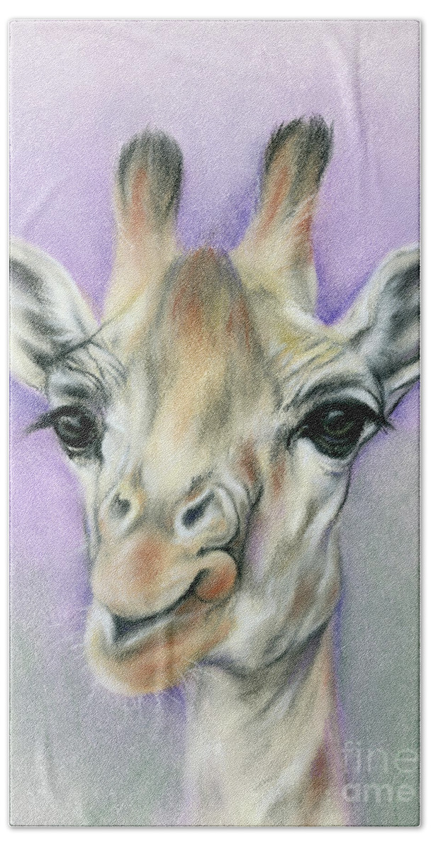 Animal Bath Towel featuring the painting Giraffe with Beautiful Eyes by MM Anderson