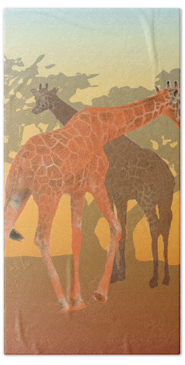 Animal Bath Towel featuring the painting Giraffes by Thomas Tribby