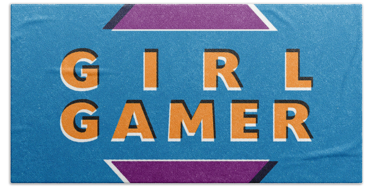 Girl Gamer Hand Towel featuring the mixed media Girl Gamer by Linda Woods