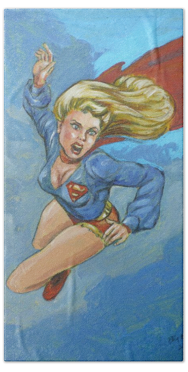 Supergirl Bath Towel featuring the painting Girl of Steel 1972 by Bryan Bustard