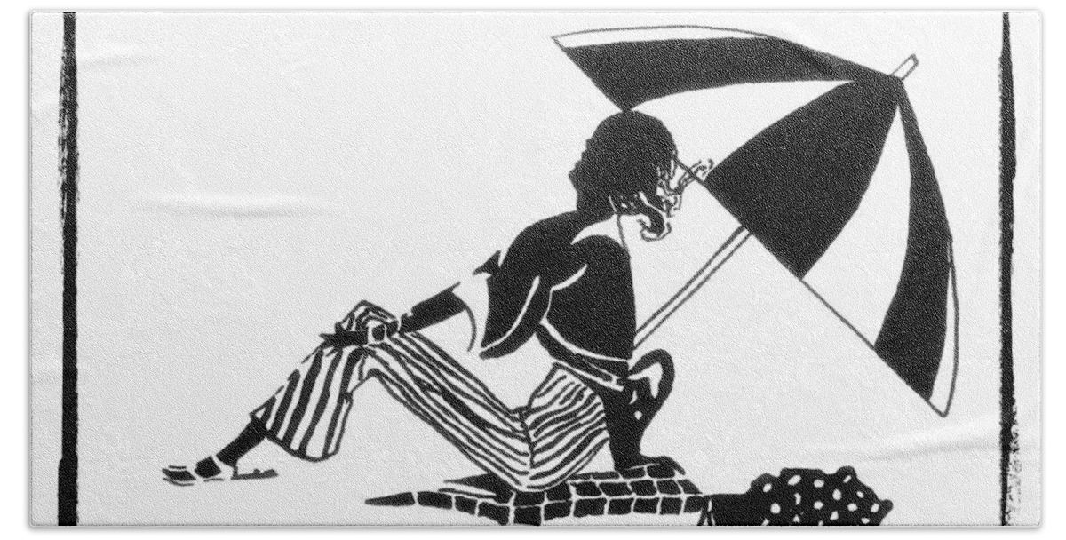 Silhouette Bath Towel featuring the drawing Girl on the Beach by Patricia Montgomery