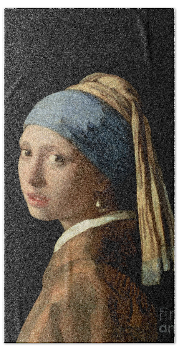 Jan Vermeer Hand Towel featuring the painting Girl with a Pearl Earring by Jan Vermeer