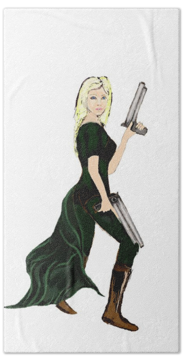 Woman Bath Towel featuring the digital art Girl with Guns by Tom Conway