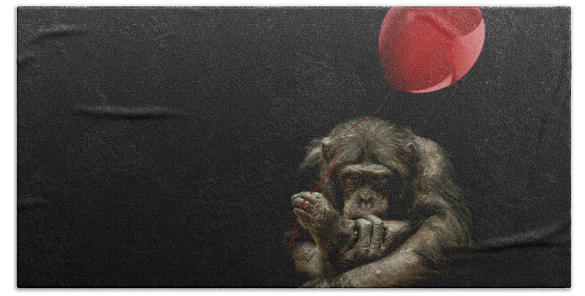 Chimpanzee Bath Towel featuring the photograph Girl with red balloon by Paul Neville