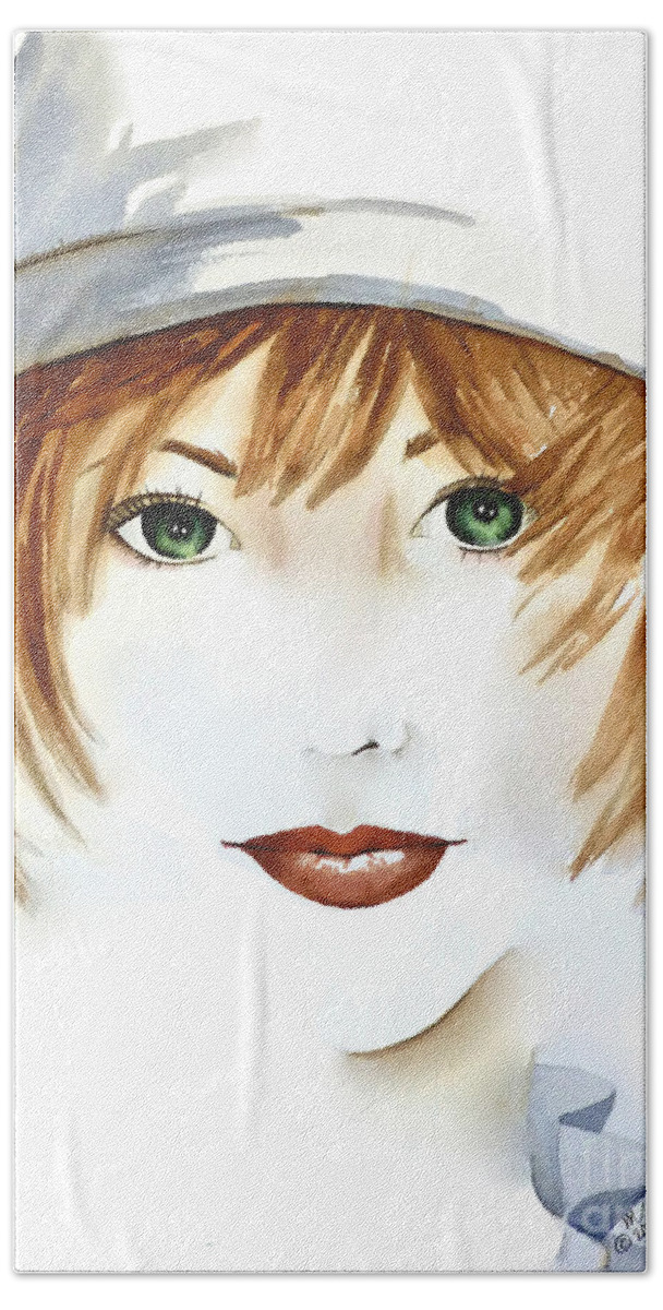 Girl Bath Towel featuring the painting Girl with the Cloche Hat by Michal Madison