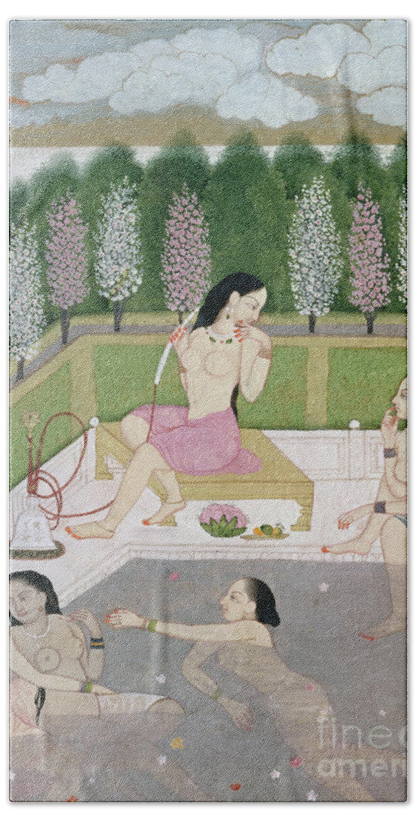 Girls Bathing Bath Towel by Indian School - Fine Art America