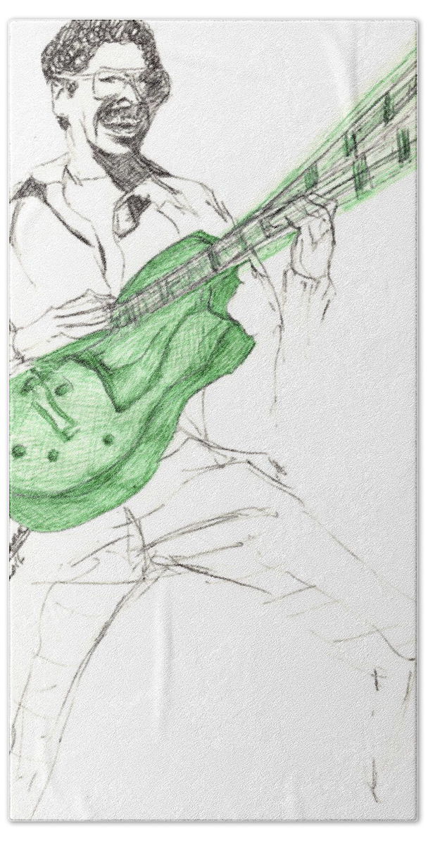 George Johnson Bath Towel featuring the drawing GJ Guitar by Michelle Gilmore