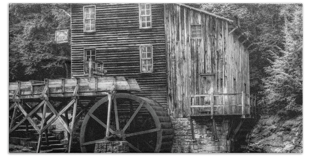America Hand Towel featuring the photograph Glade Creek Grist Mill 1x1 Black and White - West Virginia by Gregory Ballos