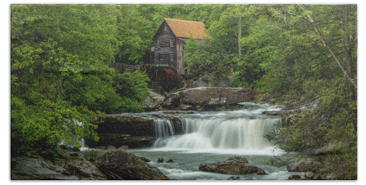 Landscape Bath Towel featuring the photograph Glade Creek Grist Mill in May by Chris Berrier