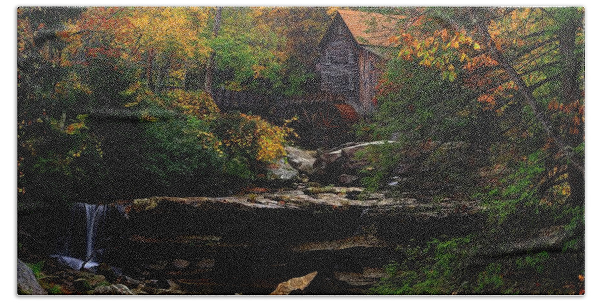 Glades Creek Grist Mill Hand Towel featuring the photograph Glades Creek Grist Mill West Virginia by Carol Montoya