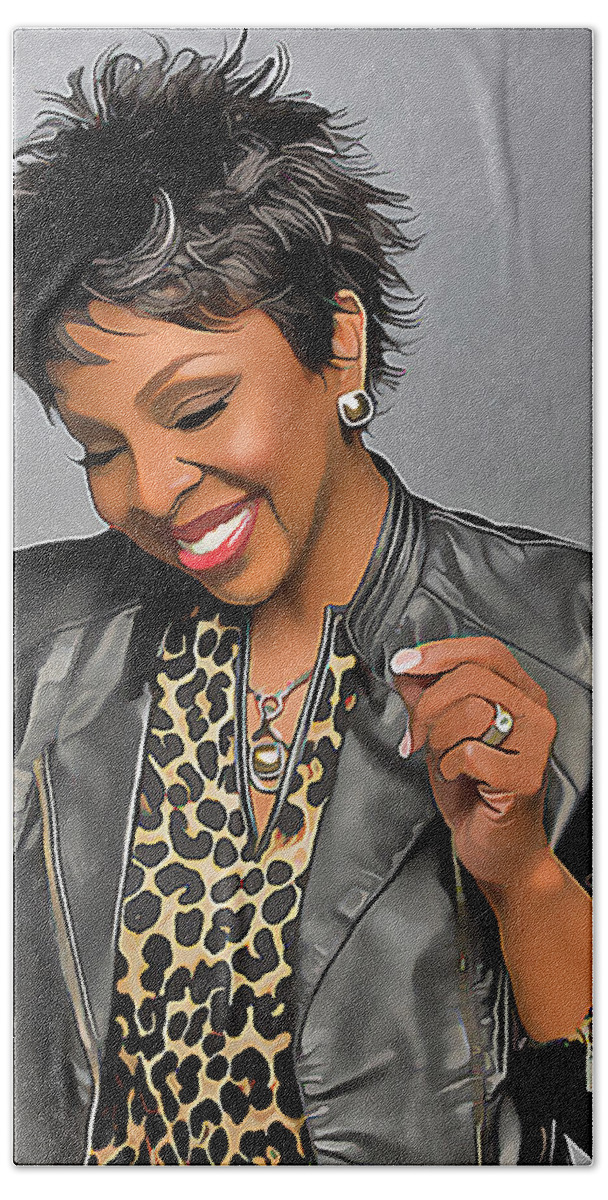 Gladys Knight Bath Towel featuring the mixed media Gladys Knight by Marvin Blaine