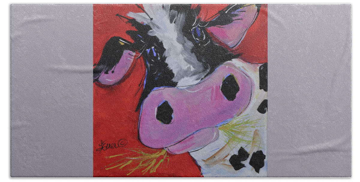 Cow Hand Towel featuring the painting Gladys by Terri Einer