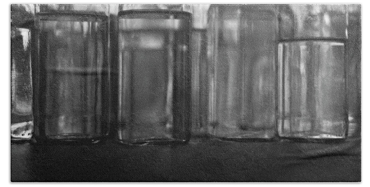 Bottle Bath Towel featuring the photograph Glass Bottles BW II by David Gordon