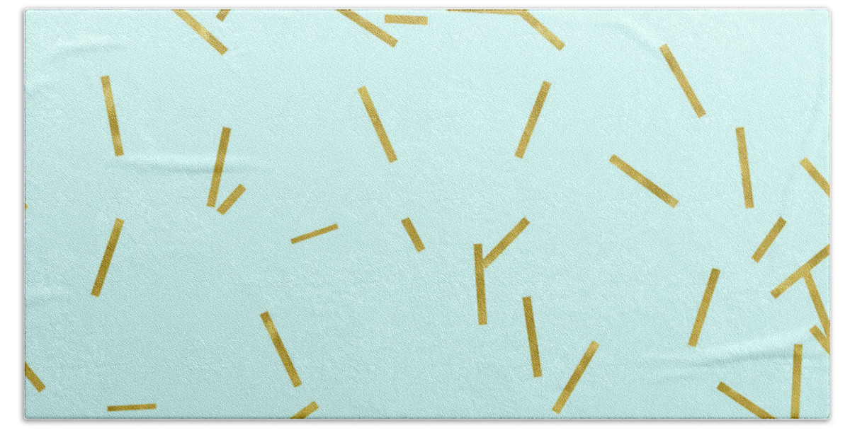 Stix Bath Sheet featuring the digital art Glitter confetti on aqua gold pick up sticks pattern by Tina Lavoie