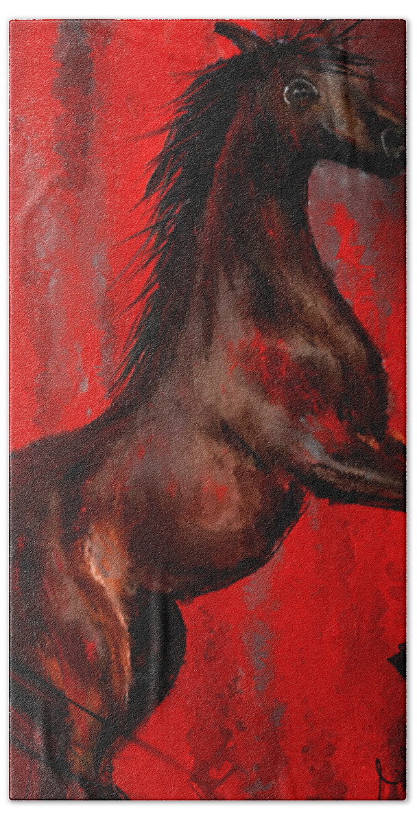 Abstract Arabian Horse Art Hand Towel featuring the painting Glorious Red - Arabian Horse Painting by Lourry Legarde