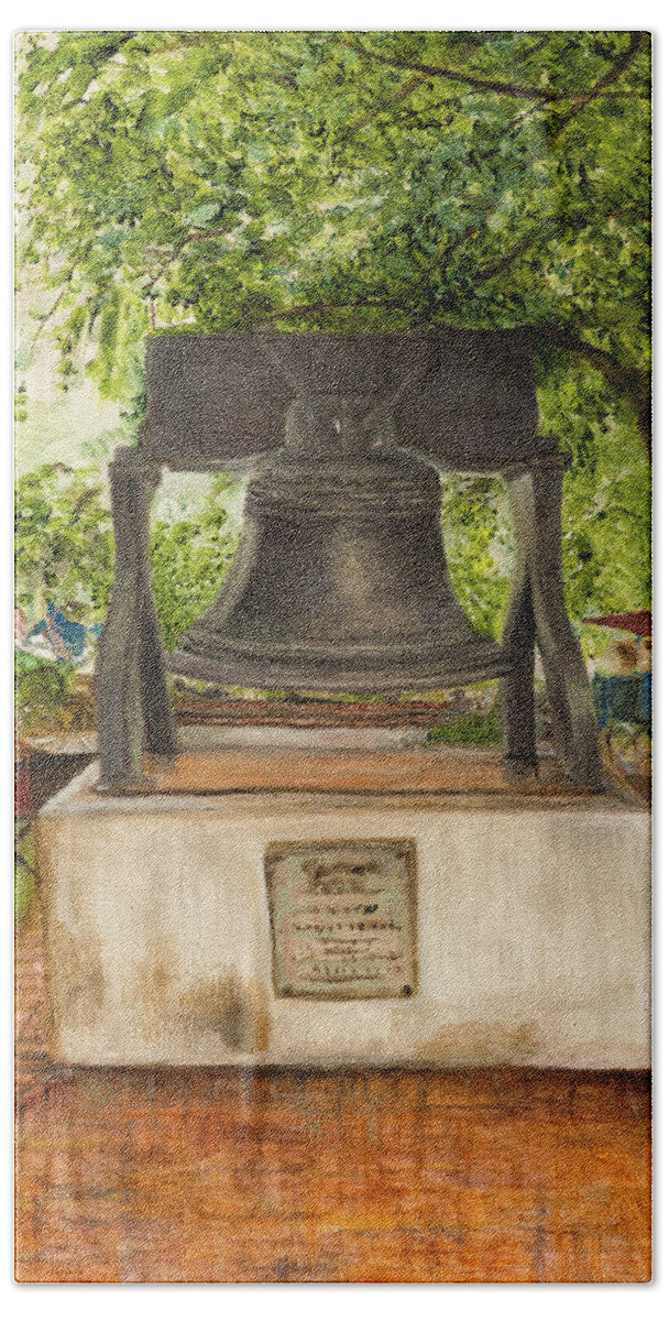 Glover Park Liberty Bell Hand Towel featuring the painting Glover Park by Kathy Knopp