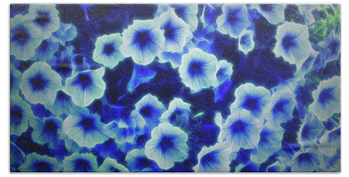 Flower Bath Towel featuring the photograph Glow in the Dark Purple Petunias by Aimee L Maher ALM GALLERY