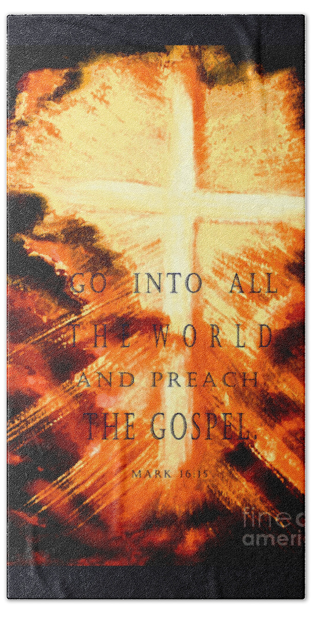 The Cross Hand Towel featuring the painting Go Into All the World by Hazel Holland