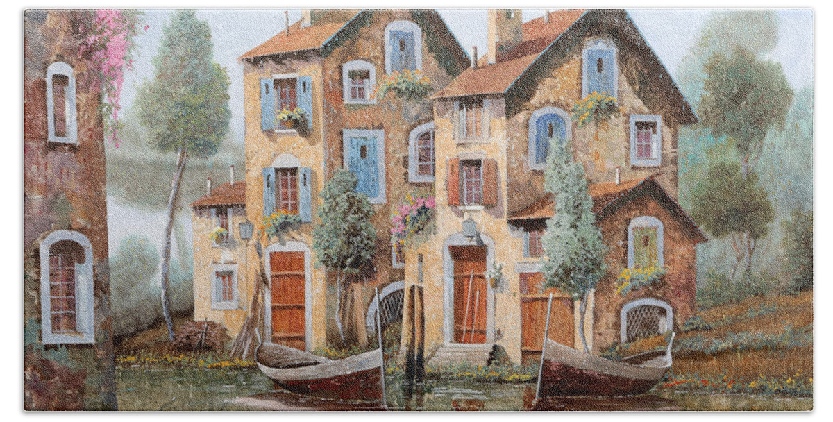 Tear Drop Hand Towel featuring the painting Gocce Sulle Case by Guido Borelli