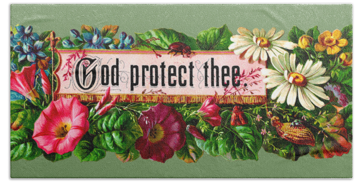 God Bath Towel featuring the painting God protect thee vintage by Vintage Collectables