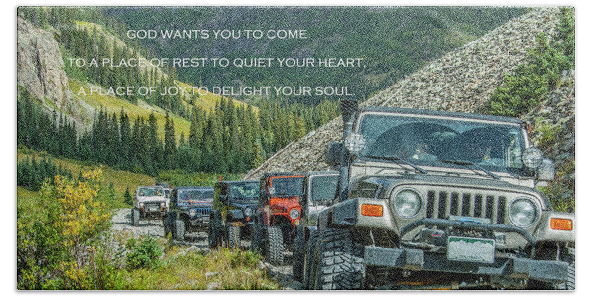 Jeeps Hand Towel featuring the photograph God Wants You by Tony Baca
