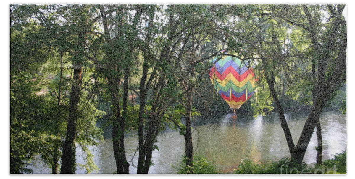 Hot Air Balloon Bath Towel featuring the photograph Going down river by Marie Neder
