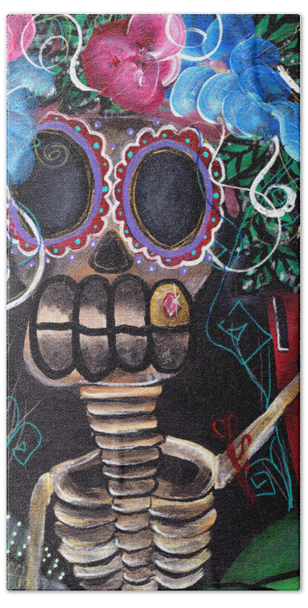 Day Of The Dead Hand Towel featuring the painting Going Out by Abril Andrade